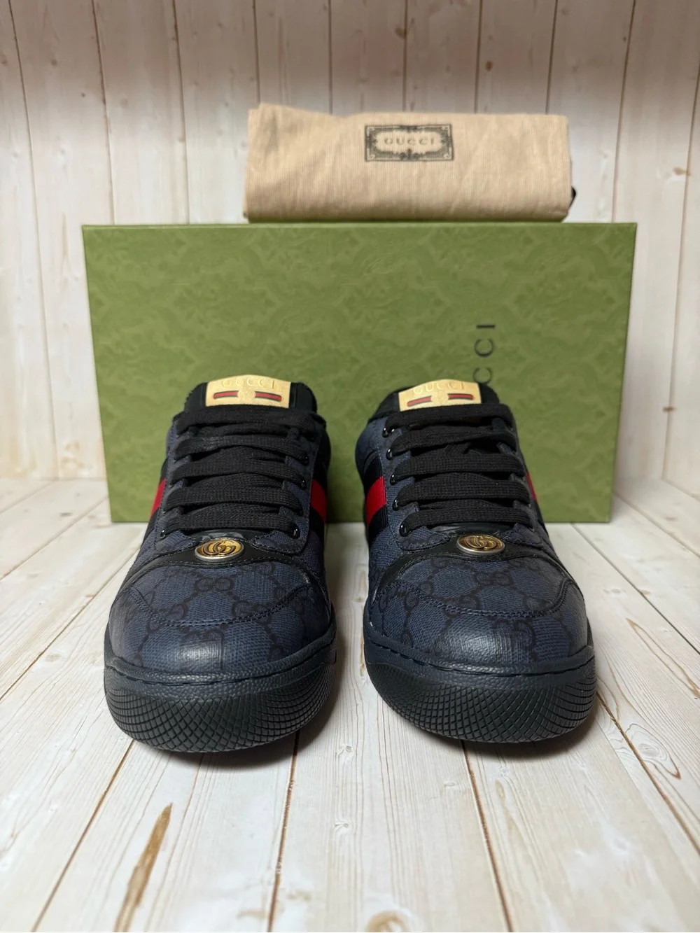 Gucci GG Monogram Screener Lace Up Sneaker Blue/Dark Blue Sz 6G / 6.5US
